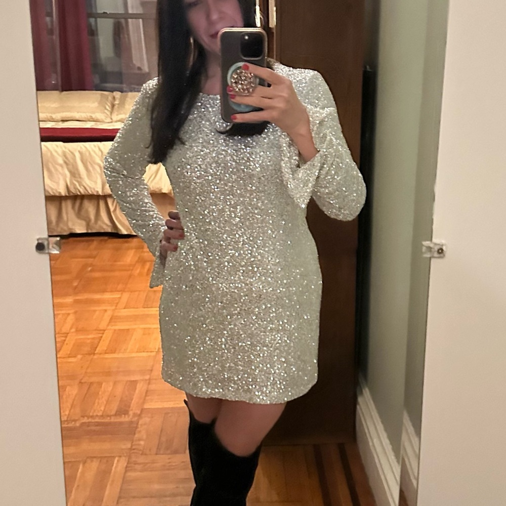 Mikuta Dazzling The Light Sequin Dress in Silver Size L
